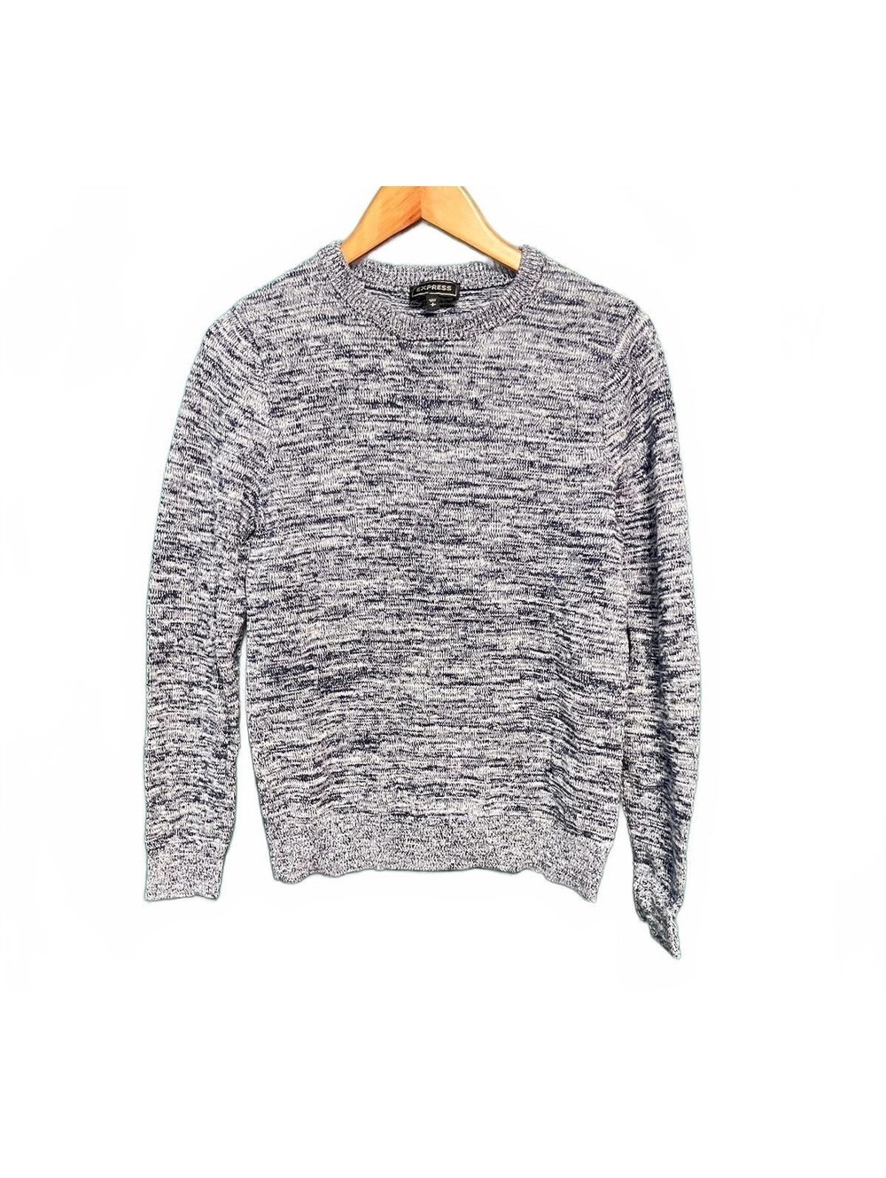 Express Men's Blue Gray Marled Cotton Knit Crewneck Pullover Sweater Normcore S